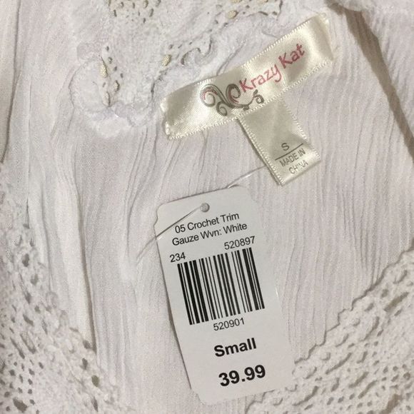 Krazy Kat Gauze w/ Crochet Trim White Blouse - Picture 5 of 9
